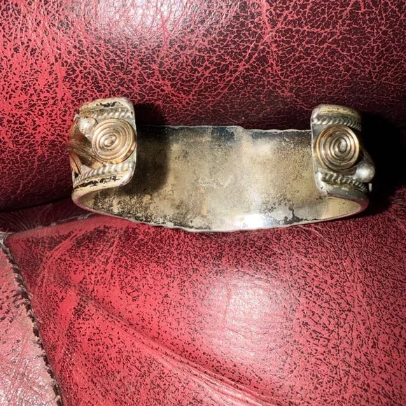 CHEE Native American Navajo Sterling Silver & Gold Appliques Eagle Cuff Bracelet - Picture 5 of 16